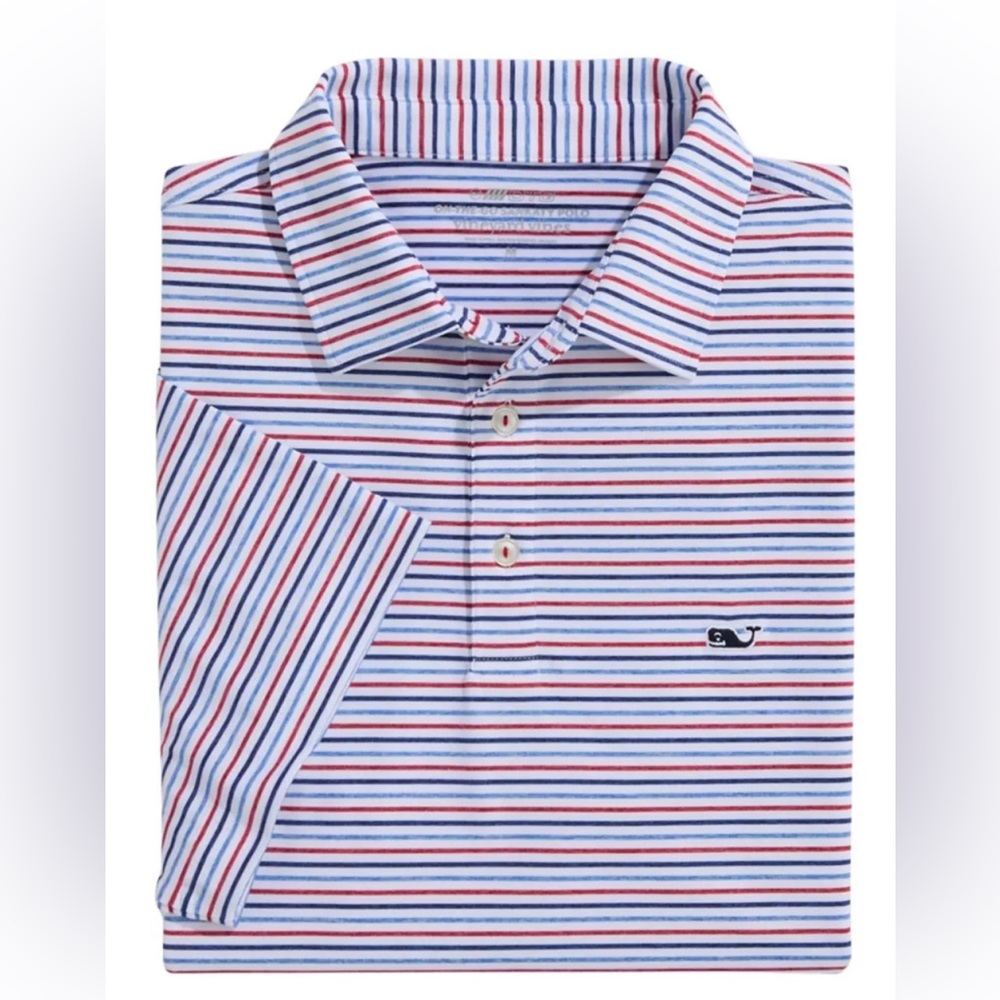 Vineyard Vines Men's Stripe Polo in White, Red & Blue